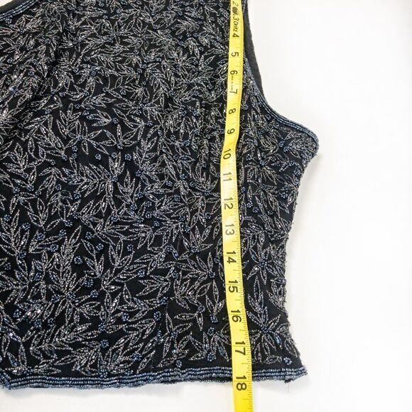 Black Silk Beaded Mock Neck Halter Top Shell Sz MP Papell Boutique - Picture 12 of 12